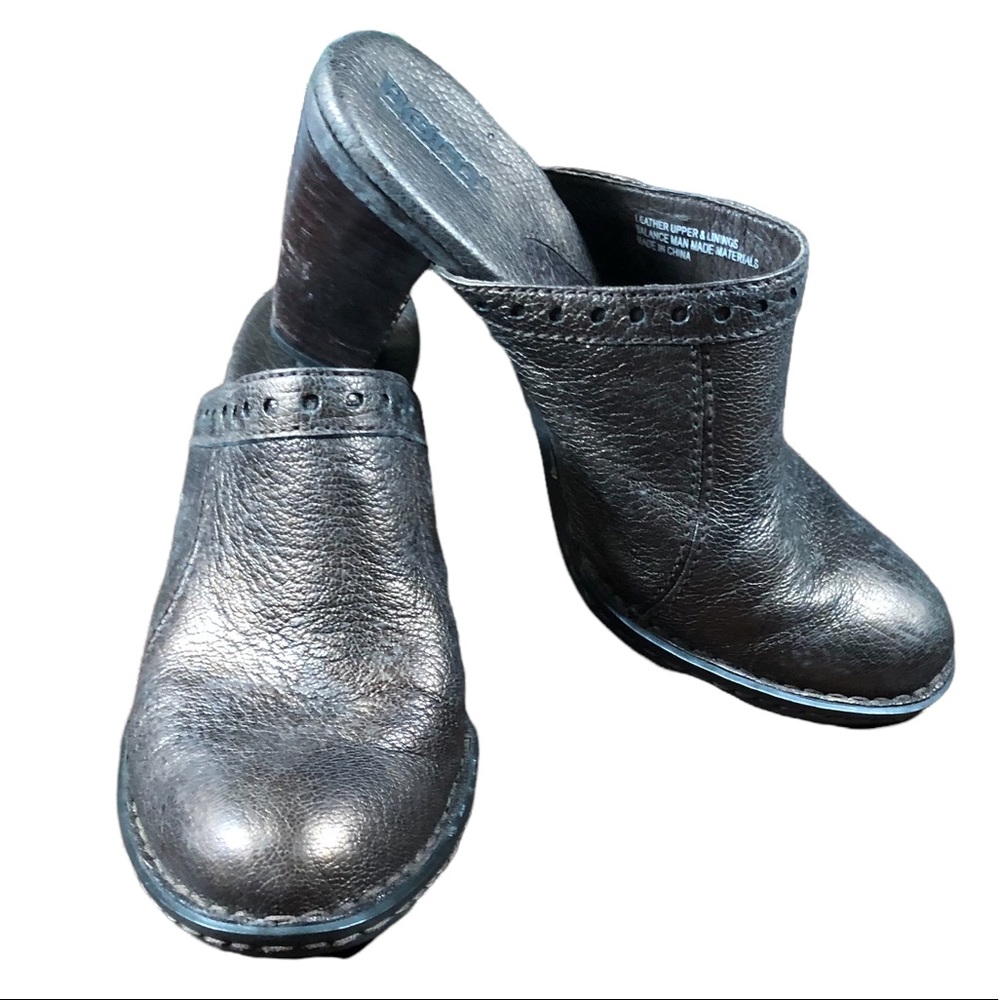 Born 6 Brown Leather Heeled Mules Booties Stacked Bronze Comfort Cushion Boot - Picture 8 of 8